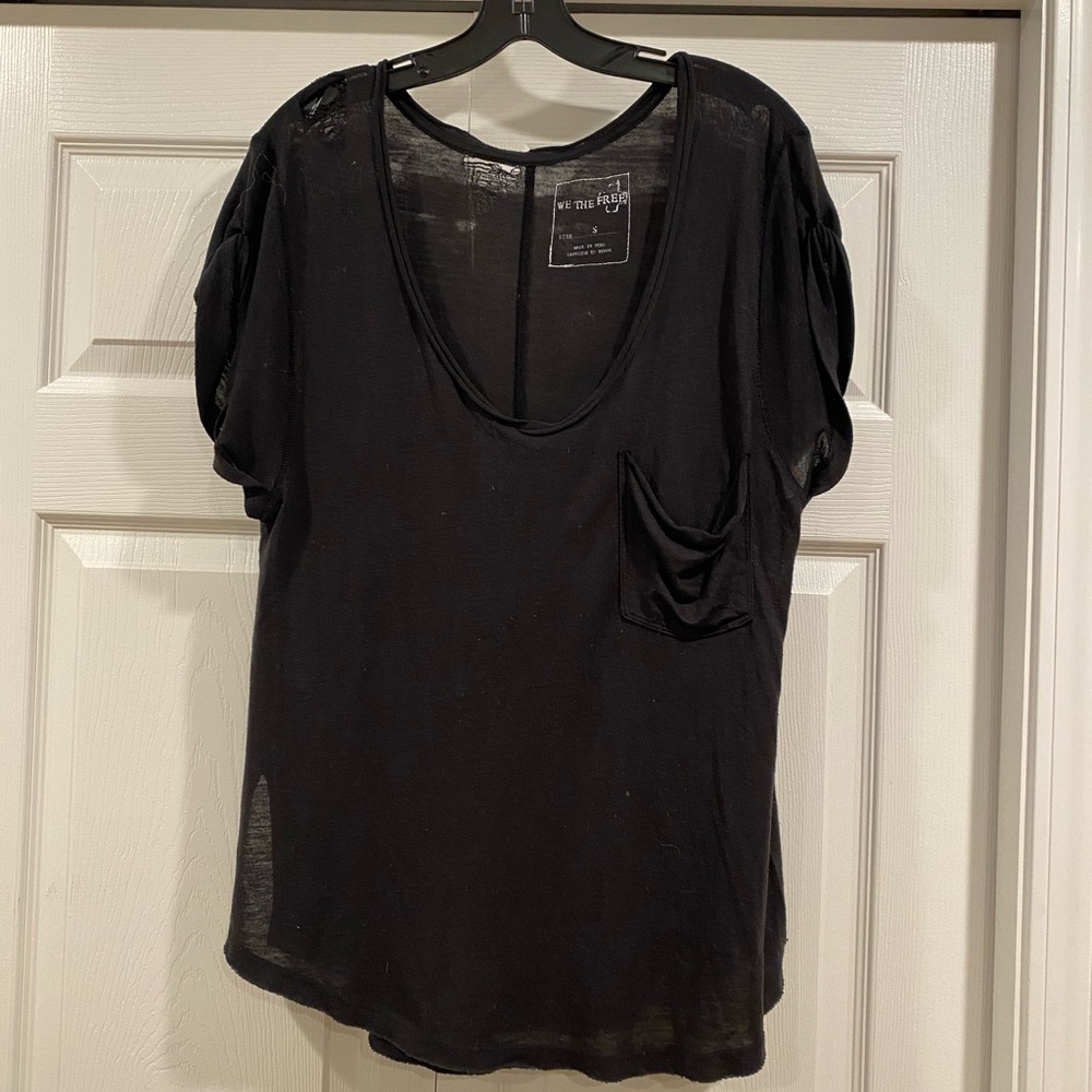 Free people distressed black tee. Size small